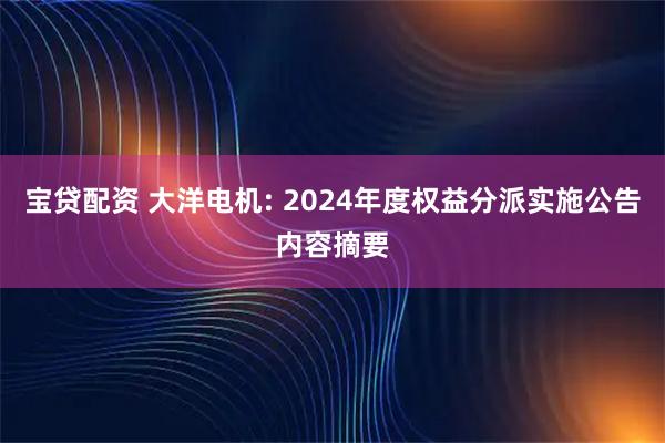 宝贷配资 大洋电机: 2024年度权益分派实施公告内容摘要